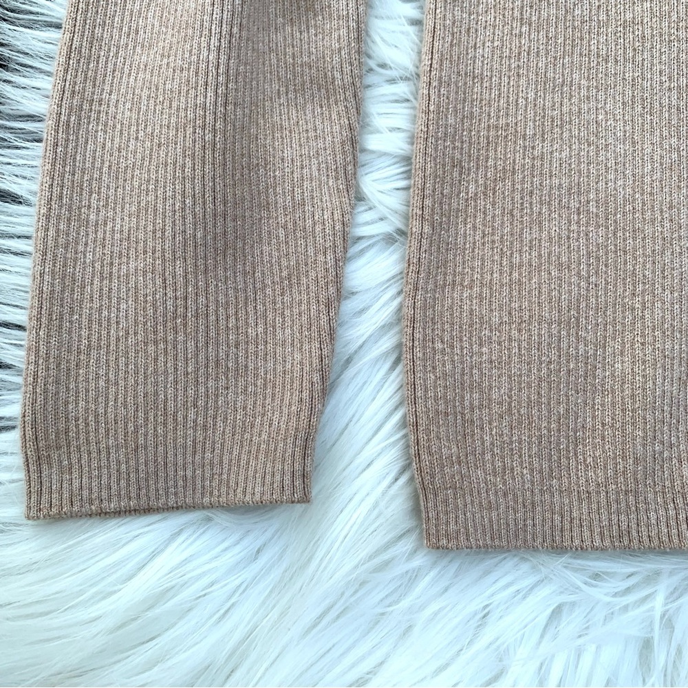 NWT Anne Klein Women’s Tan Ribbed Sweater V Neck Puffed Sleeve Size Large - Picture 4 of 11